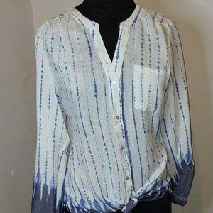 White & Blue Blouse front knot size L